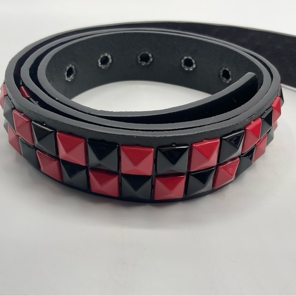 Punk Studded Belt 2 Row Pyramid Emo Stud PU Rock Goth Scene Rivet Black Red Pink - Picture 3 of 11
